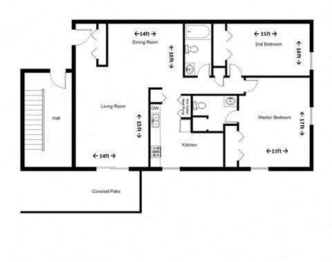 Floor plan for 2 beds, 2 baths, 980 sqft